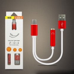 Short Type-C USB Charging Cable and 3.5mm Jack AUX Headphone Audio Adapter Dongle 9.5in (Red)